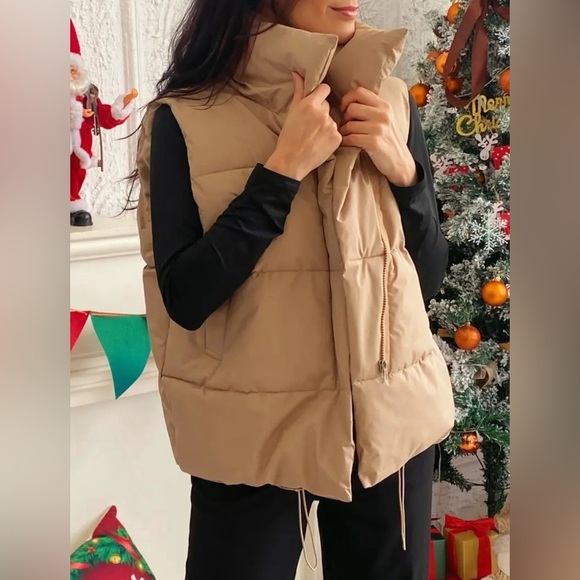 NIP-Zip-up Drawstring Puffy Vest - Picture 2 of 4